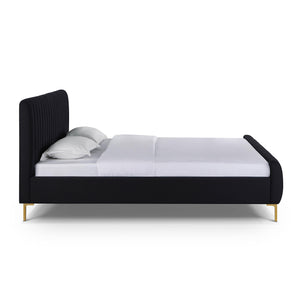 Tov Furniture Angela Glamorous Upcycled Linen King Bed With Channel Tufting And Chic Gold Legs For Stylish Dreams Black Mdf,Recycled Fabric,Stainless Steel Tov-b69255