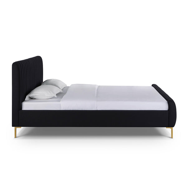 Tov Furniture Angela Glamorous Upcycled Linen King Bed With Channel Tufting And Chic Gold Legs For Stylish Dreams Black Mdf,Recycled Fabric,Stainless Steel Tov-b69255