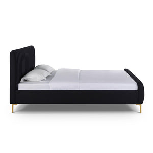 TOV Furniture Angela Upcycled Linen Bed – Luxurious Eco-Conscious Design with Channel-Tufted Headboard & Gold Legs Black / King TOV-B69255
