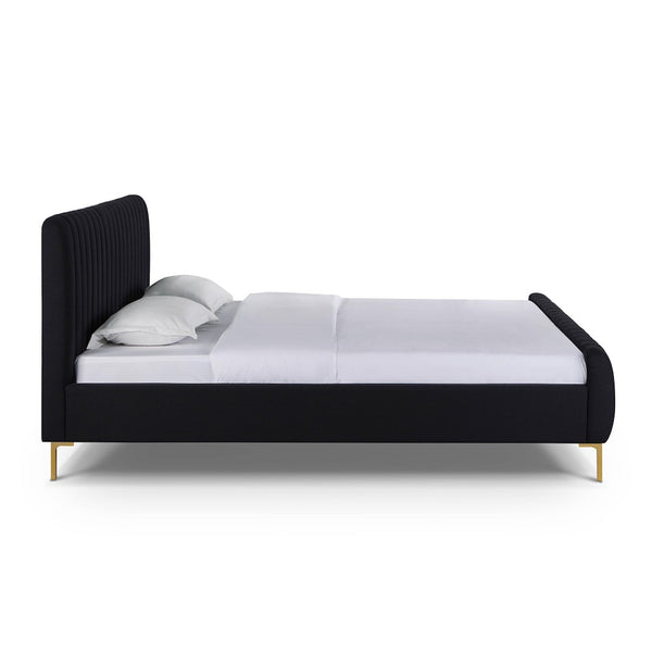 TOV Furniture Angela Upcycled Linen Bed – Luxurious Eco-Conscious Design with Channel-Tufted Headboard & Gold Legs Black / King TOV-B69255