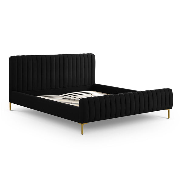 TOV Furniture Angela Upcycled Linen Bed – Luxurious Eco-Conscious Design with Channel-Tufted Headboard & Gold Legs Black / King TOV-B69255