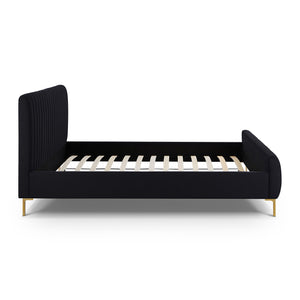 Tov Furniture Angela Glamorous Upcycled Linen King Bed With Channel Tufting And Chic Gold Legs For Stylish Dreams Black Mdf,Recycled Fabric,Stainless Steel Tov-b69255