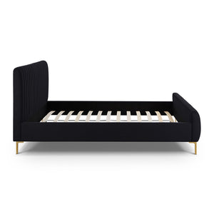 TOV Furniture Angela Upcycled Linen Bed – Luxurious Eco-Conscious Design with Channel-Tufted Headboard & Gold Legs Black / King TOV-B69255