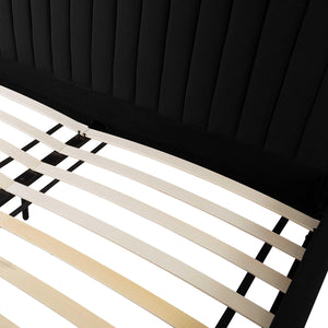 Tov Furniture Angela Glamorous Upcycled Linen King Bed With Channel Tufting And Chic Gold Legs For Stylish Dreams Black Mdf,Recycled Fabric,Stainless Steel Tov-b69255