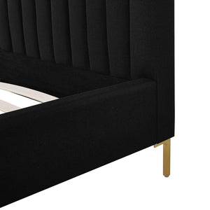 Tov Furniture Angela Glamorous Upcycled Linen King Bed With Channel Tufting And Chic Gold Legs For Stylish Dreams Black Mdf,Recycled Fabric,Stainless Steel Tov-b69255