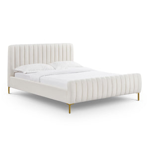 Tov Furniture Angela Glamorous Upcycled Linen King Bed With Channel Tufting And Chic Gold Legs For Stylish Dreams Natural Mdf,Recycled Fabric,Stainless Steel Tov-b69256