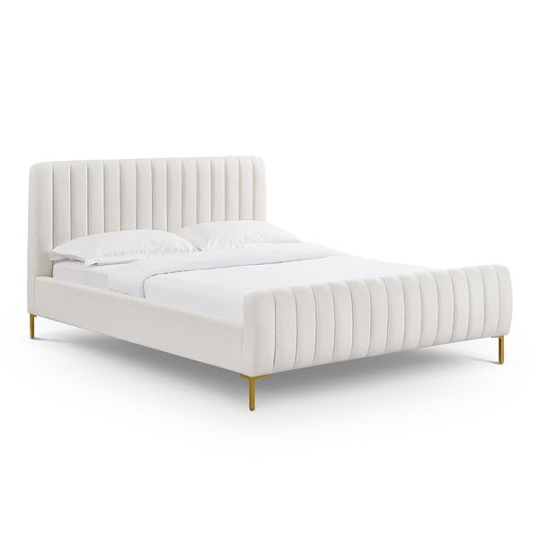 Tov Furniture Angela Glamorous Upcycled Linen King Bed With Channel Tufting And Chic Gold Legs For Stylish Dreams Natural Mdf,Recycled Fabric,Stainless Steel Tov-b69256
