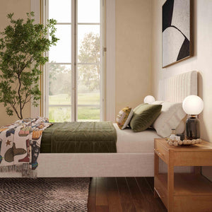 TOV Furniture Angela Upcycled Linen Bed – Luxurious Eco-Conscious Design with Channel-Tufted Headboard & Gold Legs Natural / Queen TOV-B69256