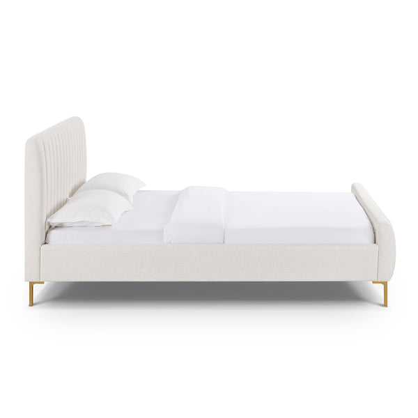 Tov Furniture Angela Glamorous Upcycled Linen King Bed With Channel Tufting And Chic Gold Legs For Stylish Dreams Natural Mdf,Recycled Fabric,Stainless Steel Tov-b69256