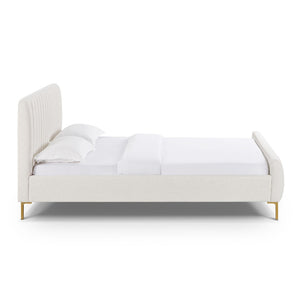 TOV Furniture Angela Upcycled Linen Bed – Luxurious Eco-Conscious Design with Channel-Tufted Headboard & Gold Legs Natural / Queen TOV-B69256