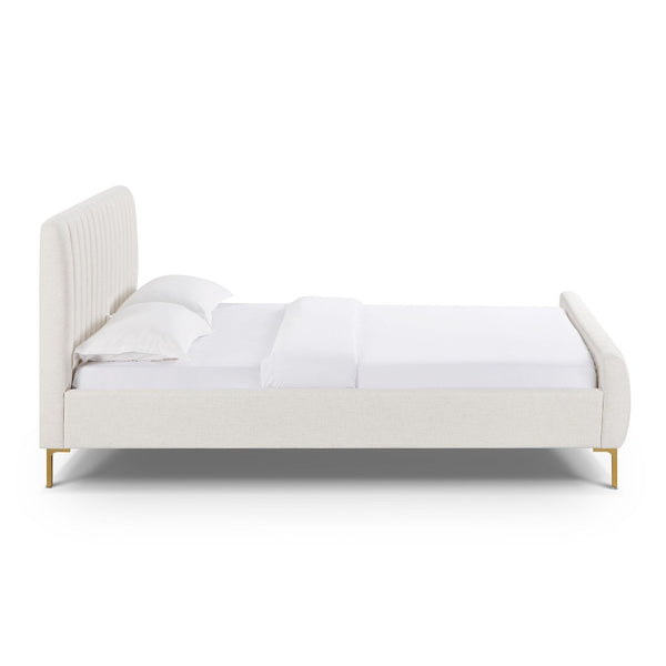 TOV Furniture Angela Upcycled Linen Bed – Luxurious Eco-Conscious Design with Channel-Tufted Headboard & Gold Legs Natural / Queen TOV-B69256