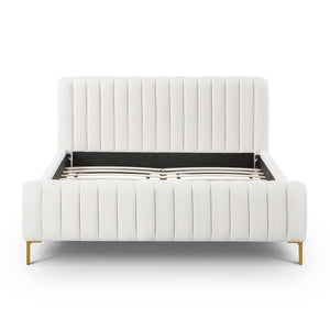 Tov Furniture Angela Glamorous Upcycled Linen King Bed With Channel Tufting And Chic Gold Legs For Stylish Dreams Natural Mdf,Recycled Fabric,Stainless Steel Tov-b69256