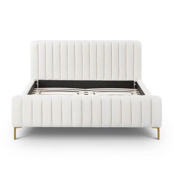 Tov Furniture Angela Glamorous Upcycled Linen King Bed With Channel Tufting And Chic Gold Legs For Stylish Dreams Natural Mdf,Recycled Fabric,Stainless Steel Tov-b69256