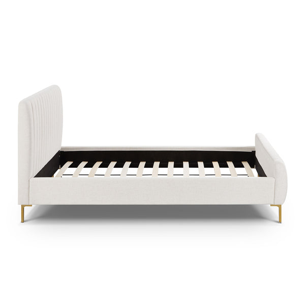 Tov Furniture Angela Glamorous Upcycled Linen King Bed With Channel Tufting And Chic Gold Legs For Stylish Dreams Natural Mdf,Recycled Fabric,Stainless Steel Tov-b69256