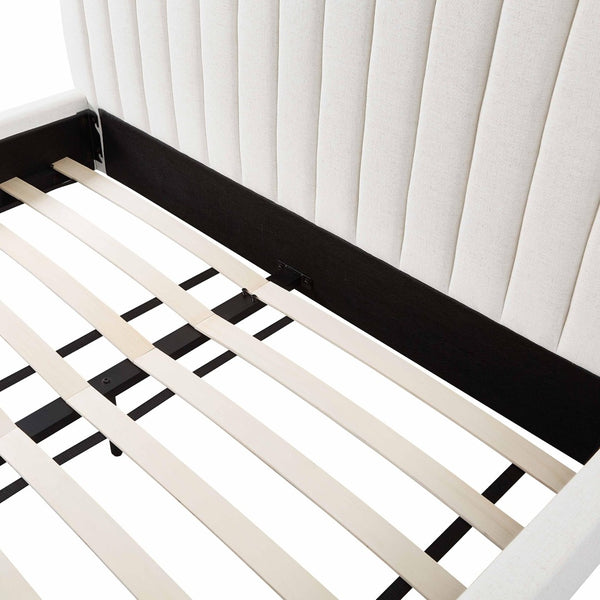 TOV Furniture Angela Upcycled Linen Bed – Luxurious Eco-Conscious Design with Channel-Tufted Headboard & Gold Legs Natural / Queen TOV-B69256