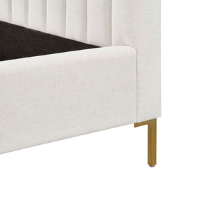 TOV Furniture Angela Upcycled Linen Bed – Luxurious Eco-Conscious Design with Channel-Tufted Headboard & Gold Legs Natural / Queen TOV-B69256