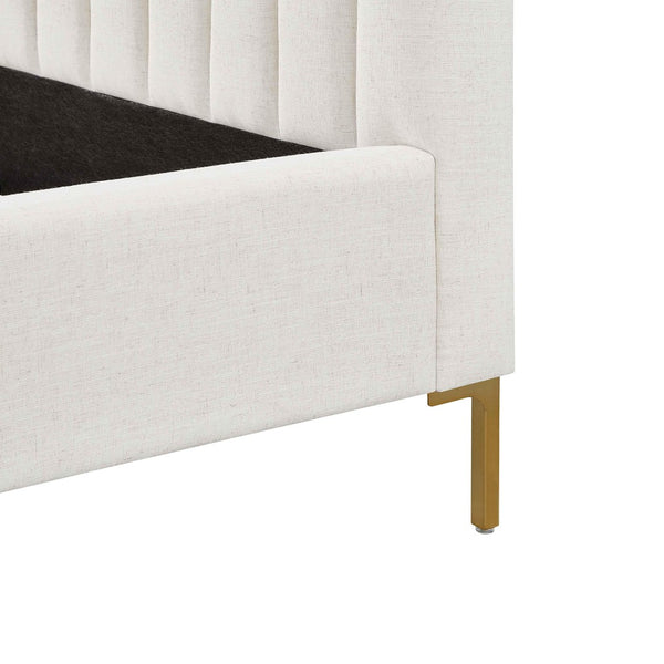 TOV Furniture Angela Upcycled Linen Bed – Luxurious Eco-Conscious Design with Channel-Tufted Headboard & Gold Legs Natural / Queen TOV-B69256