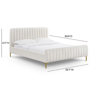 TOV Furniture Angela Upcycled Linen Bed – Luxurious Eco-Conscious Design with Channel-Tufted Headboard & Gold Legs Natural / Queen TOV-B69256