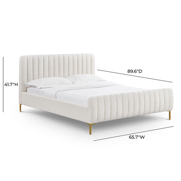 TOV Furniture Angela Upcycled Linen Bed – Luxurious Eco-Conscious Design with Channel-Tufted Headboard & Gold Legs Natural / Queen TOV-B69256
