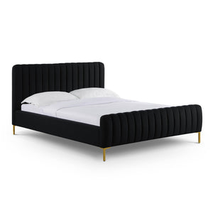 Tov Furniture Angela Glamorous Upcycled Linen King Bed With Channel Tufting And Chic Gold Legs For Stylish Dreams Black Mdf,Recycled Fabric,Stainless Steel Tov-b69257