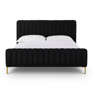 Tov Furniture Angela Glamorous Upcycled Linen King Bed With Channel Tufting And Chic Gold Legs For Stylish Dreams Black Mdf,Recycled Fabric,Stainless Steel Tov-b69257