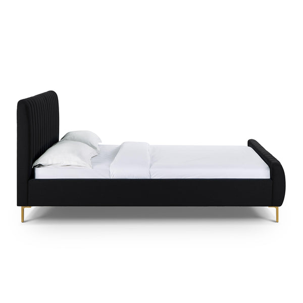 Tov Furniture Angela Glamorous Upcycled Linen King Bed With Channel Tufting And Chic Gold Legs For Stylish Dreams Black Mdf,Recycled Fabric,Stainless Steel Tov-b69257