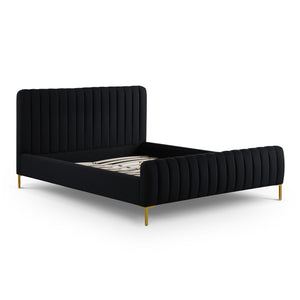 Tov Furniture Angela Glamorous Upcycled Linen King Bed With Channel Tufting And Chic Gold Legs For Stylish Dreams Black Mdf,Recycled Fabric,Stainless Steel Tov-b69257