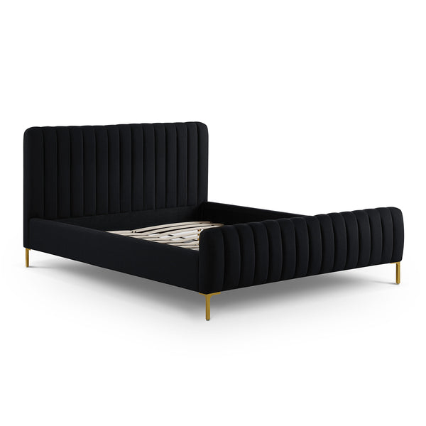 Tov Furniture Angela Glamorous Upcycled Linen King Bed With Channel Tufting And Chic Gold Legs For Stylish Dreams Black Mdf,Recycled Fabric,Stainless Steel Tov-b69257
