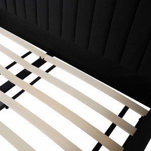 Tov Furniture Angela Glamorous Upcycled Linen King Bed With Channel Tufting And Chic Gold Legs For Stylish Dreams Black Mdf,Recycled Fabric,Stainless Steel Tov-b69257