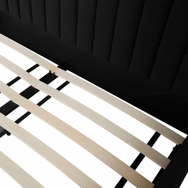 Tov Furniture Angela Glamorous Upcycled Linen King Bed With Channel Tufting And Chic Gold Legs For Stylish Dreams Black Mdf,Recycled Fabric,Stainless Steel Tov-b69257