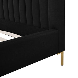 Tov Furniture Angela Glamorous Upcycled Linen King Bed With Channel Tufting And Chic Gold Legs For Stylish Dreams Black Mdf,Recycled Fabric,Stainless Steel Tov-b69257
