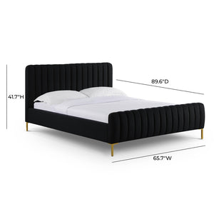 TOV Furniture Angela Upcycled Linen Bed – Luxurious Eco-Conscious Design with Channel-Tufted Headboard & Gold Legs Black / Queen TOV-B69257
