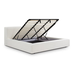 TOV Furniture Meena Cream Upcycled Linen Storage Bed – Eco-Friendly Comfort with Hydraulic Lift for Modern Bedrooms King TOV-B69330