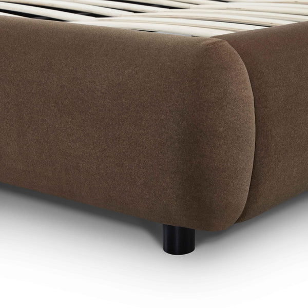 TOV Furniture Mel Faux Mohair Velvet Bed - Elegant, Cozy Centerpiece with Plush Headboard and Sculptural Curves Brown / Queen TOV-B69345