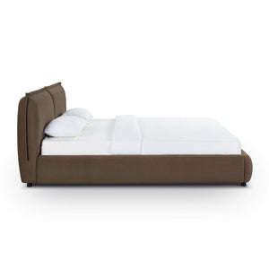 TOV Furniture Mel Faux Mohair Velvet Bed - Elegant, Cozy Centerpiece with Plush Headboard and Sculptural Curves Brown / King TOV-B69346