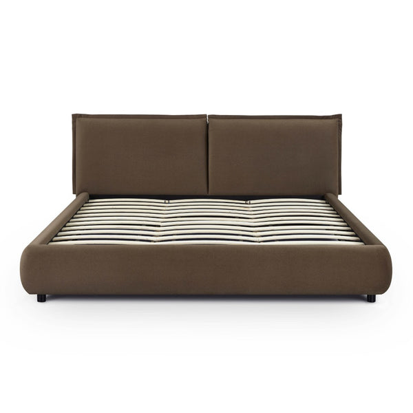 TOV Furniture Mel Faux Mohair Velvet Bed - Elegant, Cozy Centerpiece with Plush Headboard and Sculptural Curves Brown / King TOV-B69346