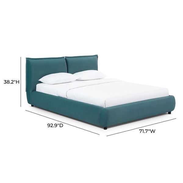 TOV Furniture Mel Faux Mohair Velvet Bed - Elegant, Cozy Centerpiece with Plush Headboard and Sculptural Curves Teal / Queen TOV-B69347