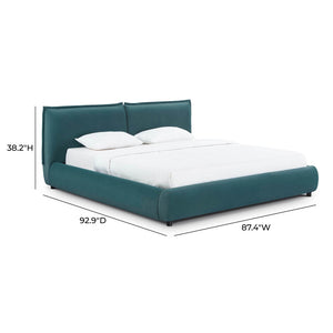 TOV Furniture Mel Faux Mohair Velvet Bed - Elegant, Cozy Centerpiece with Plush Headboard and Sculptural Curves Teal / King TOV-B69348