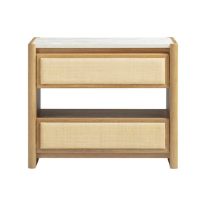 TOV Furniture Paige 26" Natural Oak Nightstand with Soft-Close Drawers and Faux-Marble Top for Coastal Charm TOV-B69352