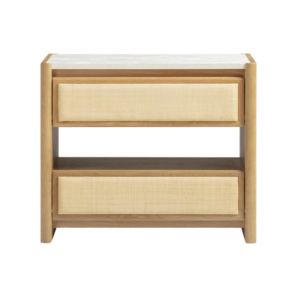 TOV Furniture Paige 26" Natural Oak Nightstand with Soft-Close Drawers and Faux-Marble Top for Coastal Charm TOV-B69352