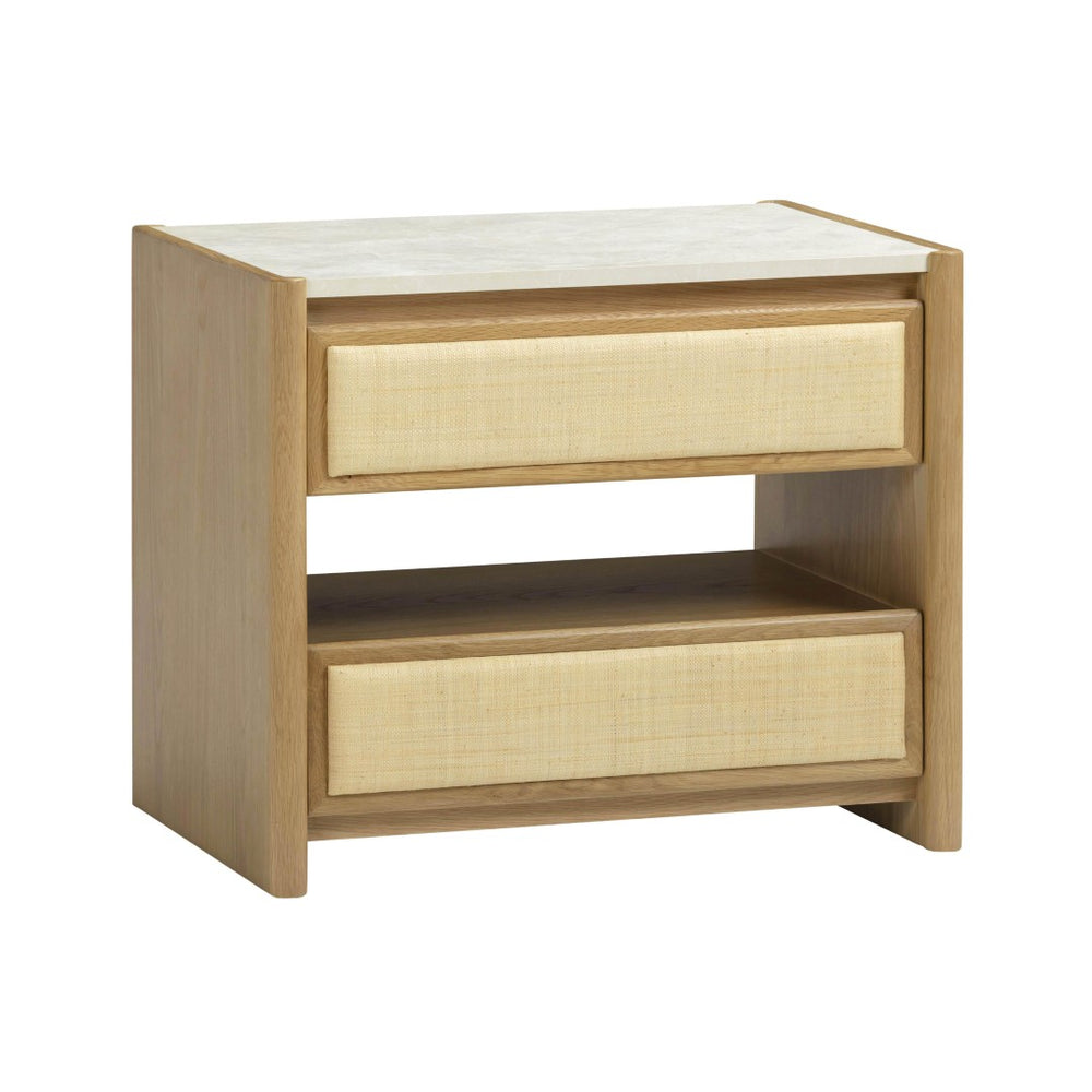 TOV Furniture Paige 26" Natural Oak Nightstand with Soft-Close Drawers and Faux-Marble Top for Coastal Charm TOV-B69352