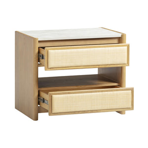 TOV Furniture Paige 26" Natural Oak Nightstand with Soft-Close Drawers and Faux-Marble Top for Coastal Charm TOV-B69352