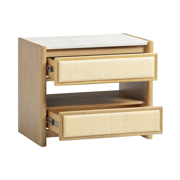 TOV Furniture Paige 26" Natural Oak Nightstand with Soft-Close Drawers and Faux-Marble Top for Coastal Charm TOV-B69352