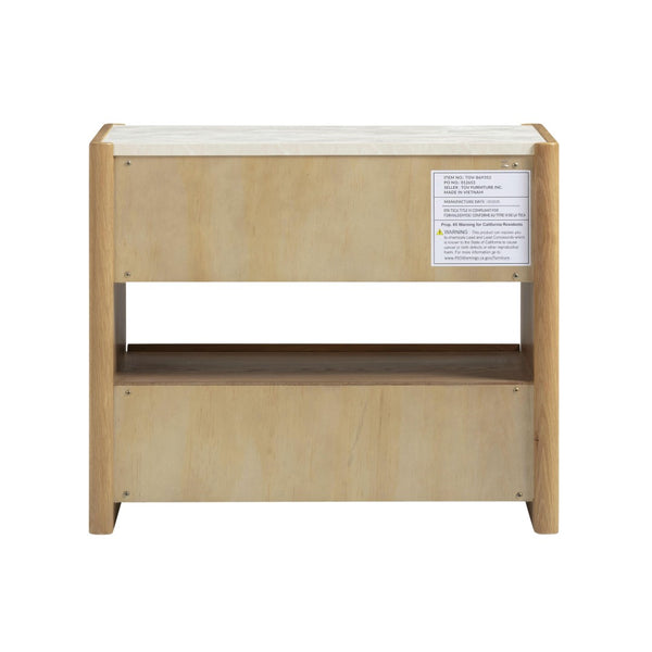 TOV Furniture Paige 26" Natural Oak Nightstand with Soft-Close Drawers and Faux-Marble Top for Coastal Charm TOV-B69352