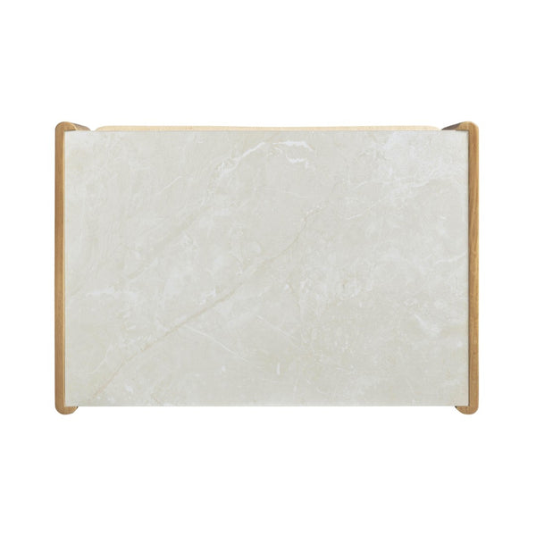 TOV Furniture Paige 26" Natural Oak Nightstand with Soft-Close Drawers and Faux-Marble Top for Coastal Charm TOV-B69352