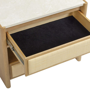 TOV Furniture Paige 26" Natural Oak Nightstand with Soft-Close Drawers and Faux-Marble Top for Coastal Charm TOV-B69352