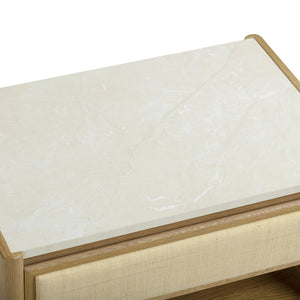 TOV Furniture Paige 26" Natural Oak Nightstand with Soft-Close Drawers and Faux-Marble Top for Coastal Charm TOV-B69352