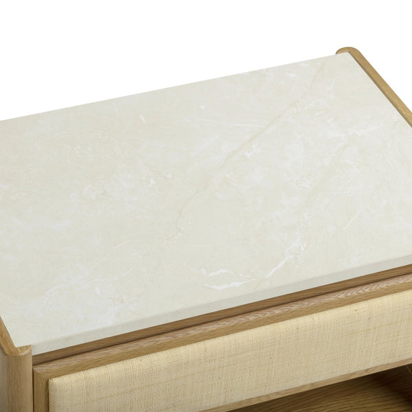 TOV Furniture Paige 26" Natural Oak Nightstand with Soft-Close Drawers and Faux-Marble Top for Coastal Charm TOV-B69352