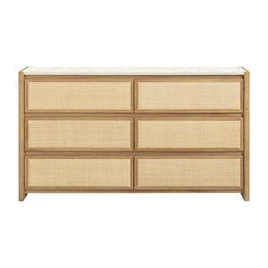 TOV Furniture Paige 56" Natural Oak Dresser with 6 Drawers, Faux-Marble Top & Soft-Close Glides for Modern Spaces TOV-B69354