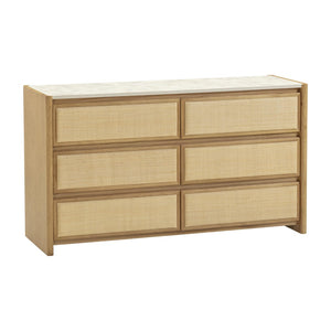 TOV Furniture Paige 56" Natural Oak Dresser with 6 Drawers, Faux-Marble Top & Soft-Close Glides for Modern Spaces TOV-B69354